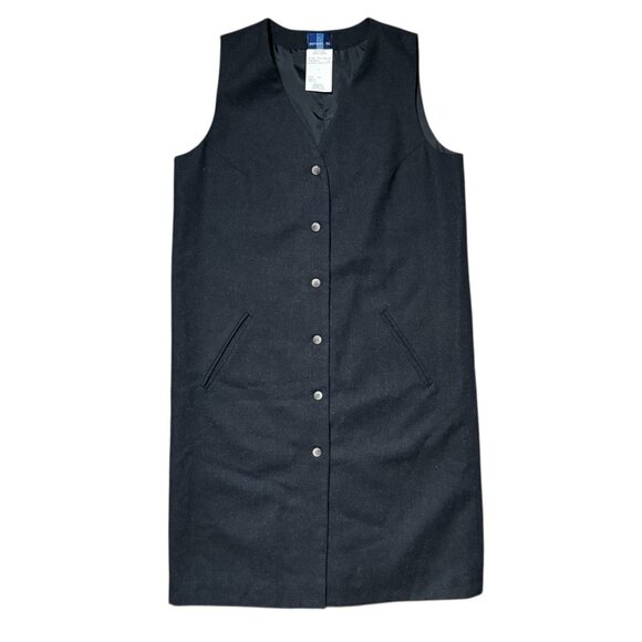 VTG 100% Wool Vest Dress Size 10 Medium Long Line Button Up Academia 90s Gray - Picture 1 of 8